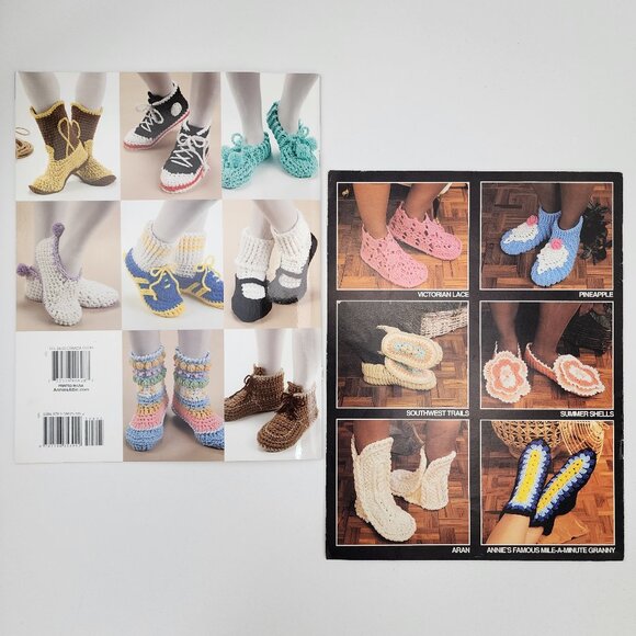 Lot of 2 Annie's Attic Crochet Books Big Foot Boutique & Mile A Minute Slippers - Picture 2 of 16
